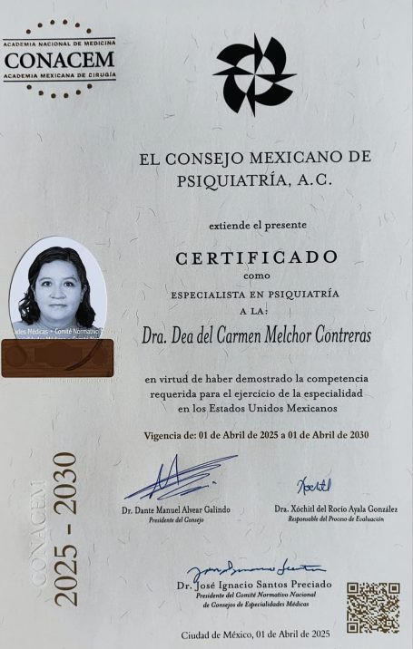 Certificado de reconocimiento a la Dra. Judith Guerra Richter, 2023-2024.